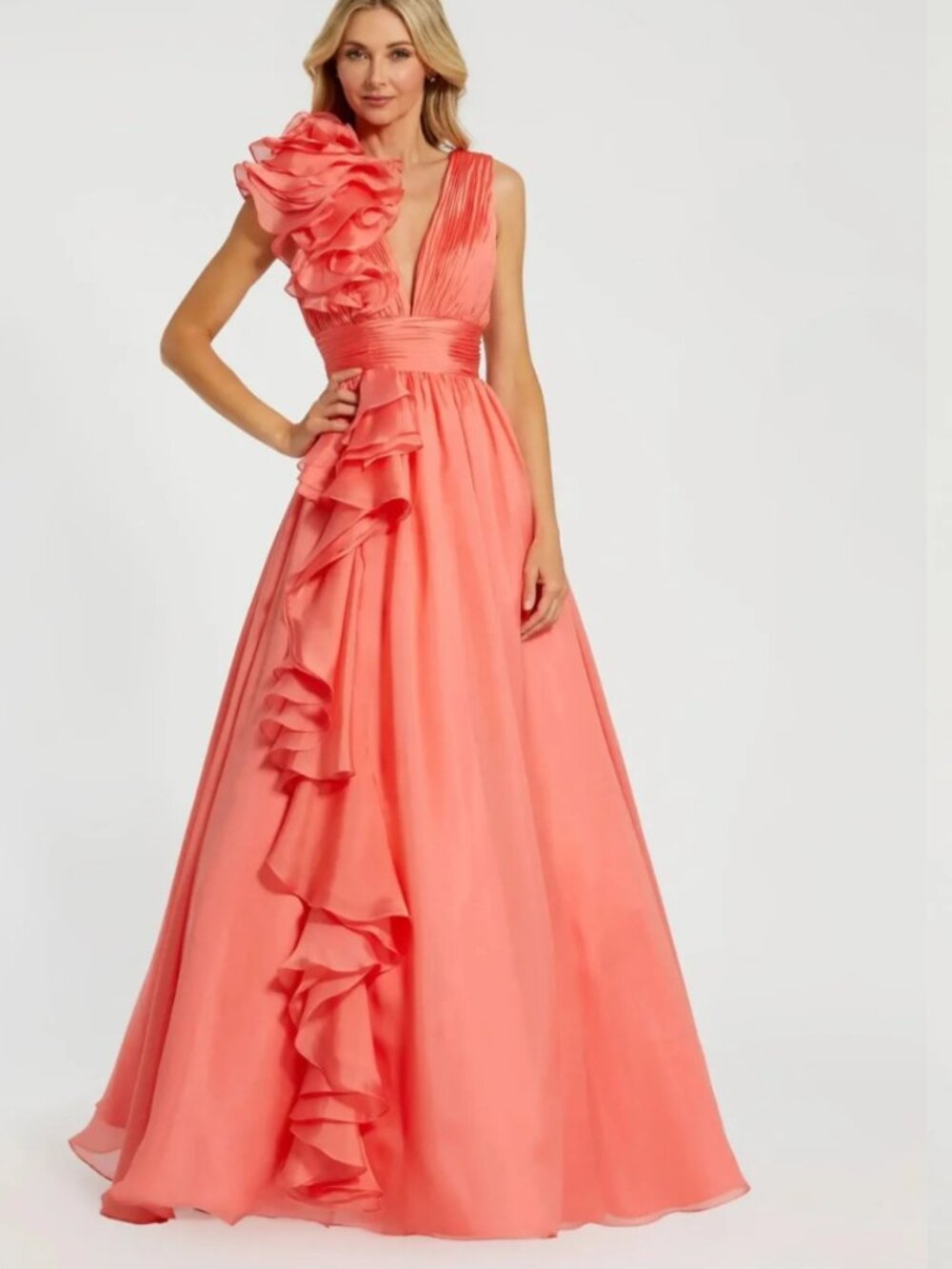 NEW Mac Duggal Coral Chiffon Gown – Size 8